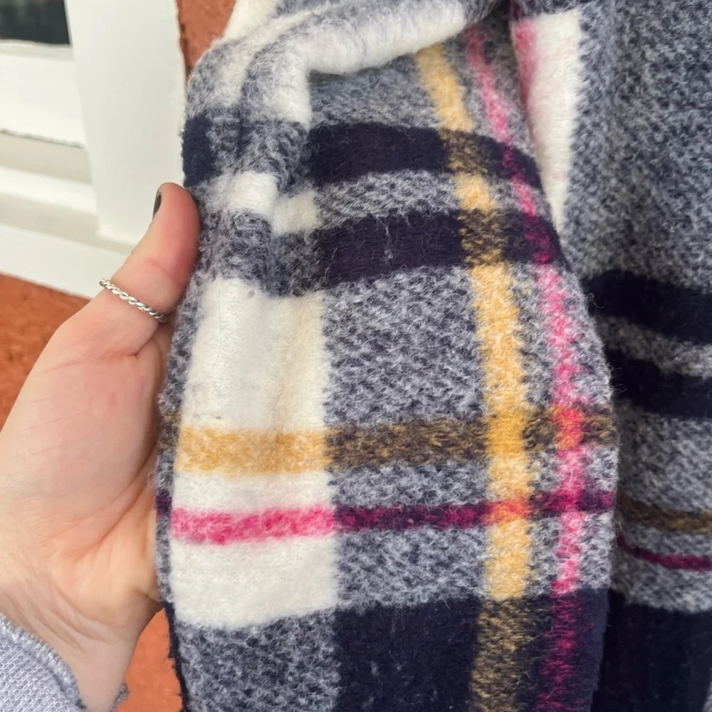 Rachel Zoe Womens Wool Blend Open Front Long Jacket Multicolor Plaid Size Small - Picture 6 of 6